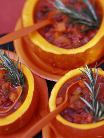 Chili Con Carne Served in Small Pumpkins Photographic Print