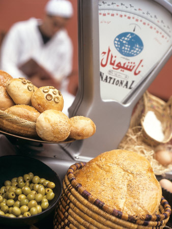 Bread, Rolls and Olives in a Moroccan Shop Photographic Print