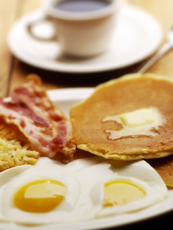 American Breakfast of Pancakes, Eggs, and Bacon Photographic Print