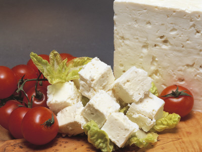 Close-Up of Cheese (Feta) with Tomatoes Photographic Print