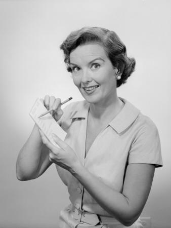 Woman Writing List, Studio Portrait Photographic Print