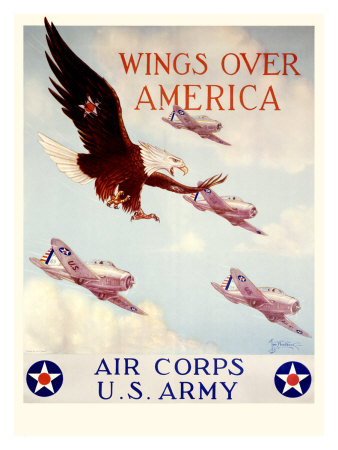 WWII, U.S. Army Air Corps, Wings Over America Lámina giclée