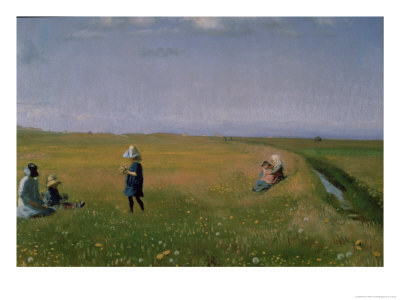 Children and Young Girls Picking Flowers in a Meadow North of Skagen Giclee 