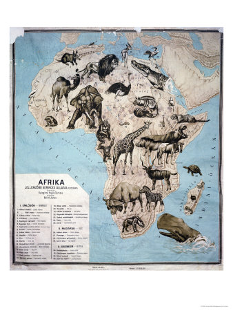 Map of Animals in Africa Sf Giclee Print