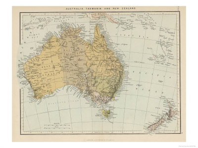 Map Showing Australia Tasmania New Zealand and Neighbouring Islands Giclee Print