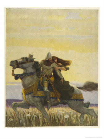 Lancelot Rescues Guinevere from the Stake and Carries Her off on Horseback