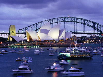 Opera House and Sydney Harbour Bridge with Crowded Harbour on New Years Eve, Sydney, Australia Photographic Print