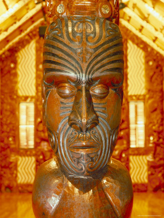 Maori Statue with 'Moko' Facial Tattoo, New Zealand Photographic Print