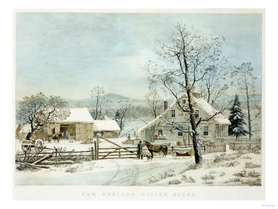 New England Winter Scene, 1861, Currier and Ives, Publishers Giclee Print