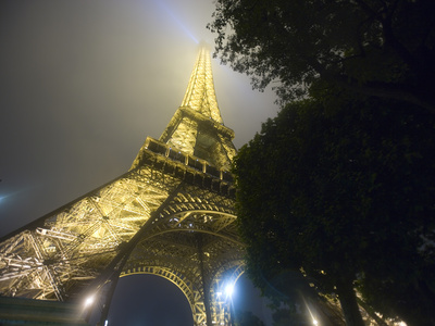 paris france at night eiffel tower. Close-up of Eiffel Tower Illuminated at Night, Paris, France Photographic Print