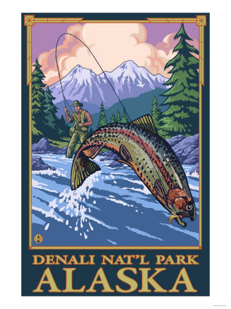 Fly Fishing Scene, Denali National Park, Alaska Art by  Lantern Press