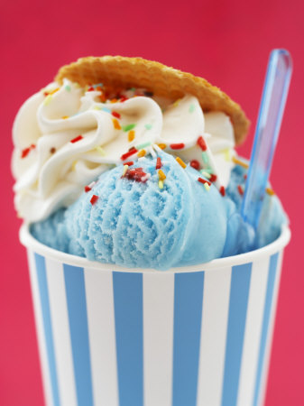 Blue Ice Cream in Tub with Sugar Sprinkles Photographic Print