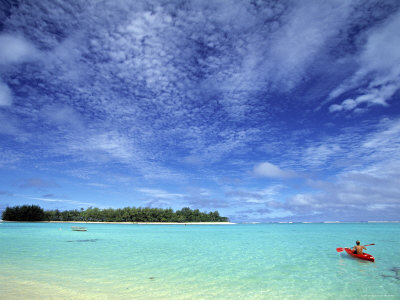 Kayaker Muri Beach Rarotonga Cook Islands Photographic Print