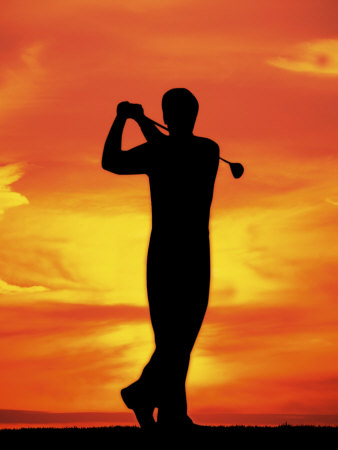 Silhouette of Man Playing Golf Photographic Print by David Davis