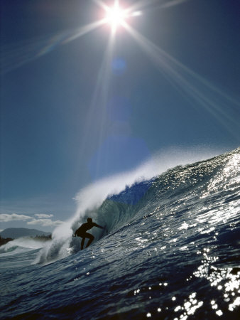 Surfer Silhouette with Sunburst Photographic Print