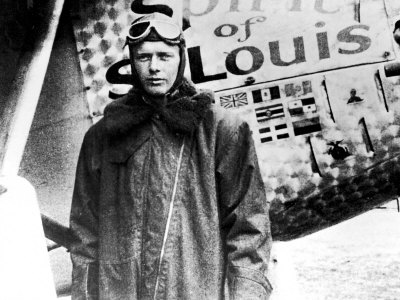 American Aviator Charles Lindbergh Standing Beside His Plane 