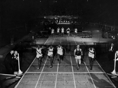 Triple Exposure of Start, Mid and Finish of 60 Yard Dash at Millrose Games Premium Photographic Print by Ralph Morse