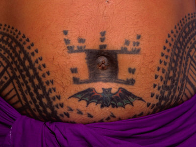 Traditional Tattoo Around a Man's Navel, Savaii Island, Western Samoa,