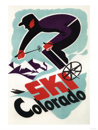 Colorado - Black and Purple Clothed Skier Skiing Colorado Poster Art by  Lantern Press