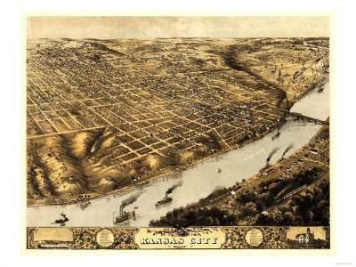 map of kansas city missouri. Kansas City, Missouri - Panoramic Map Premium Poster