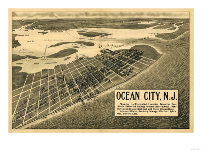 ocean city new jersey. Ocean City, New Jersey - Panoramic Map Premium Poster