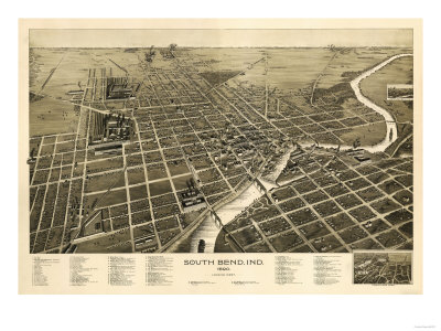 South Bend, Indiana - Panoramic Map Posters by  Lantern Press!