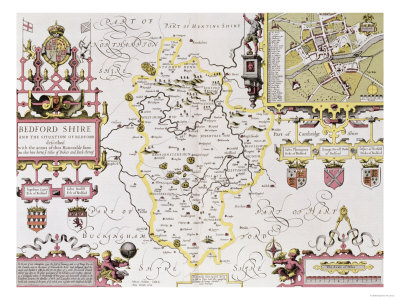 Bedfordshire and the Situation of Bedford, Engraved by Jodocus Hondius Giclee Print