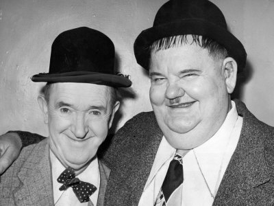 Comedy Duo Stan Laurel and Oliver Hardy in Their Dressing Room at the