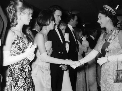 Queen Elizabeth Meets Actresses Julie Christie Leslie Caron and Actor