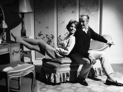 Actor David Niven Rehearses with Fellow Actress Irina Demick For a Film at 