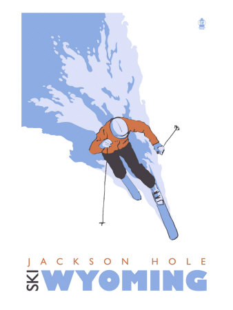 Jackson Hole, Wyoming, Skier Stylized Prints by  Lantern Press