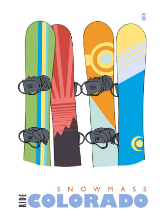 Snowmass, Colorado, Snowboards in the Snow Poster by  Lantern Press