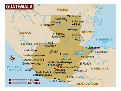 Map of Guatemala, Central America Photographic Print