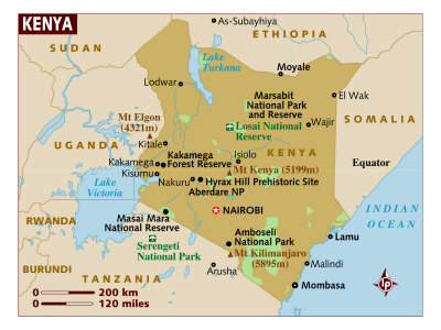 Map of Kenya, Africa, Photographic Print