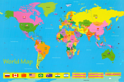 World   Children on World Map   Children S Kunstdrucke   Allposters At