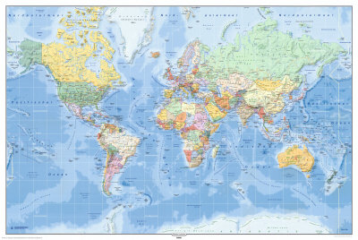 World  Poster on World Map   German Poster   Bei Allposters Ch