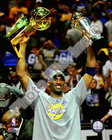 Kobe Bryant Game 5 - 2009 NBA Finals With MVP & Championship Trophies Photo