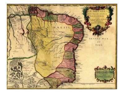 1719 Map of Brazil, Showing Geographic Definition on the Coast Photo!