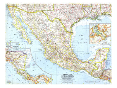 1961 Mexico and Central America Map Prints by  National Geographic Maps