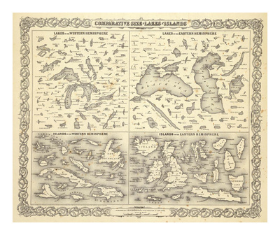 Comparative Size of Lakes and Islands, c.1856 Prints by G. W. Colton