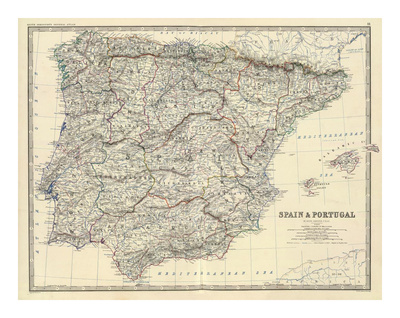 Spain, Portugal, c.1861 Art by Alexander Keith Johnston