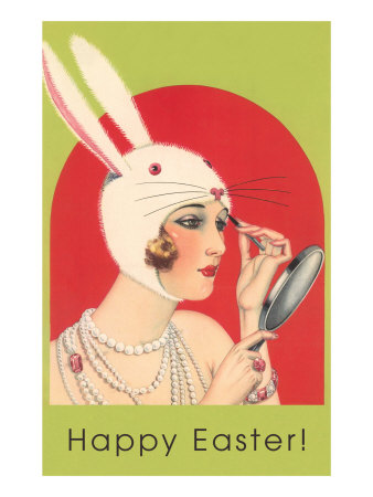 Happy Easter, Woman with happy easter pictures print. Happy Easter, Woman with