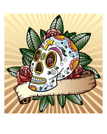 Day Of The Dead Festival Skull Tattoo Illustration Giclee Print