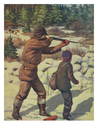 National Sportsman - Father and Son with their Dog in a Hunting Scene, c.1921 Poster by  Lantern Press!