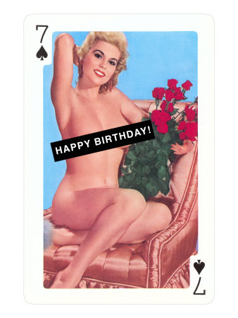 Happy Birthday, Naked Pin-Up on Playing Card Giclee Print