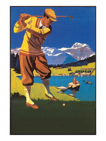 Golfer in Plus-Fours in Mountains Prints