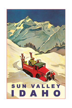 Sun Valley, Idaho, Vintage Truck with Skiers Premium Poster