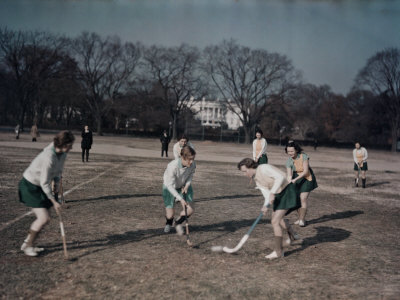 George Washington University Women Play Field Hockey on the Ellipse Photographic Print by Joseph Baylor Roberts