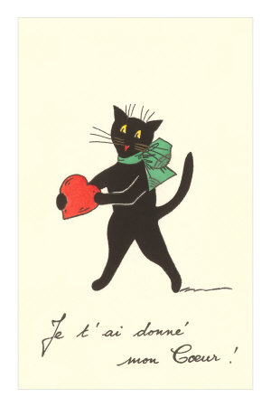 Black Cat with Heart, French I've Given You My Heart Premium Poster