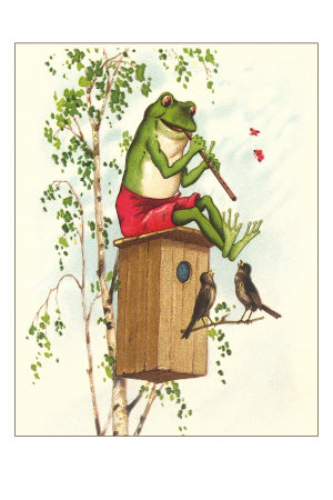 Frog Playing Flute Premium Poster